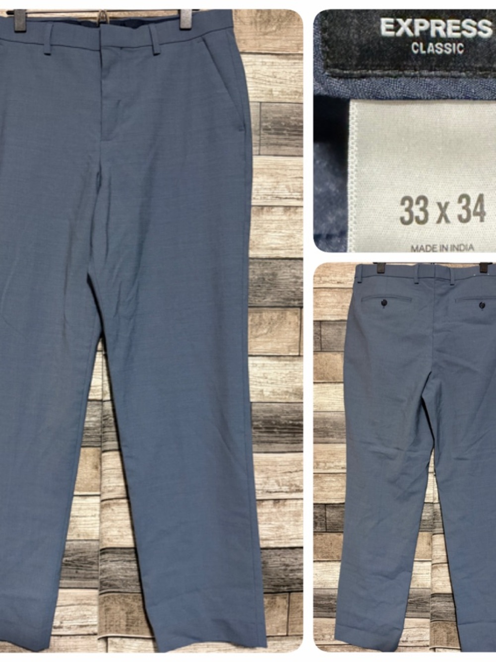 Express Classic Wool Blend Dress Pants Men’s 33x34 (Actual L30.5) Blue Gray